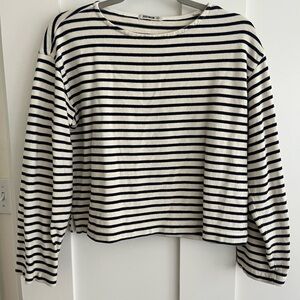 Buck Mason Navy and White Striped Tee